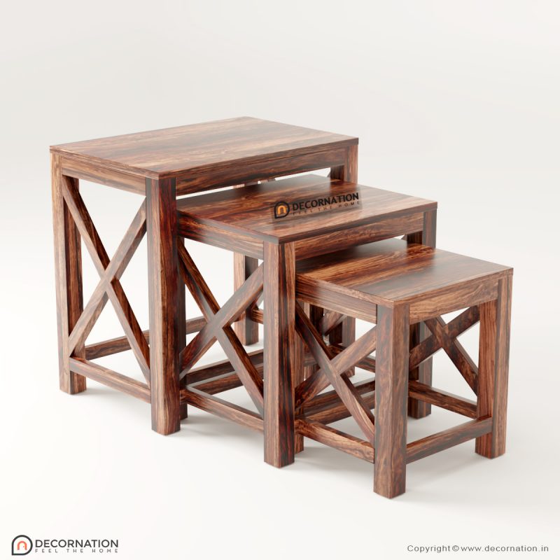 Jessica Solid Wood 3 Piece Nesting Table Natural Finish Decornation