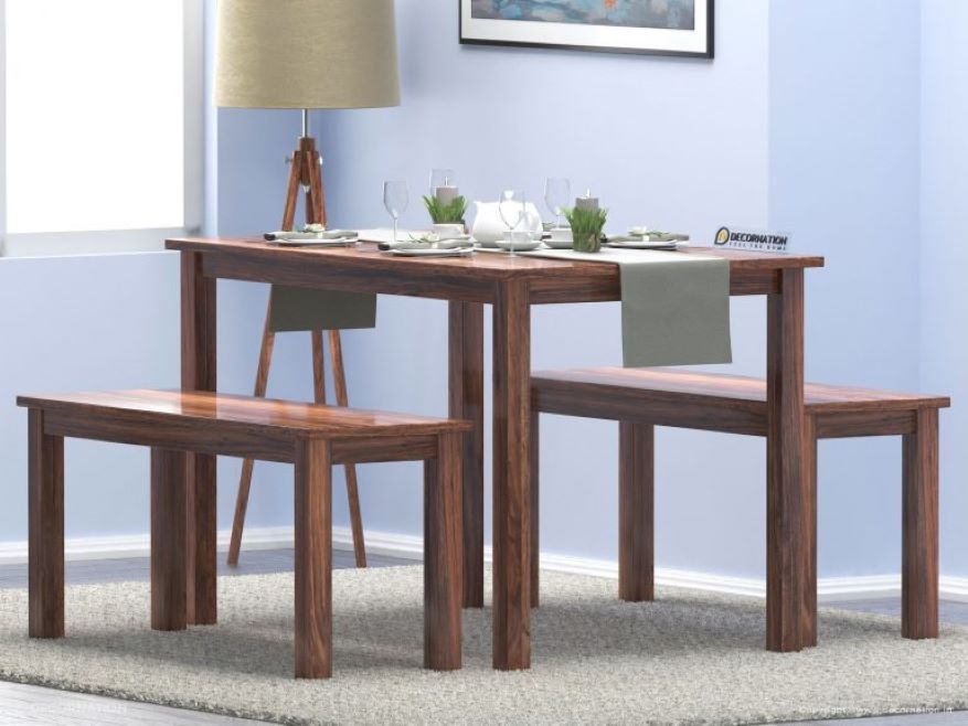 Alexandria Wooden 2 Stool Dining Table Set