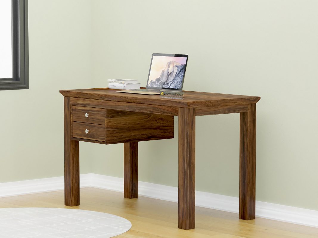 Rieka Solid Wood Double Drawer Computer Table With Storage Decornation