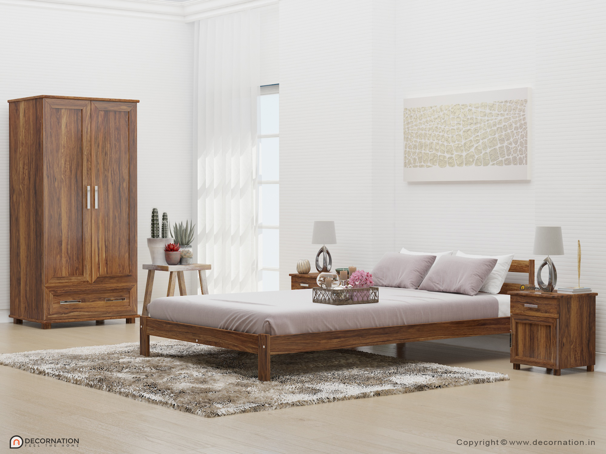 Avis Solid Sheesham Wood King Size Bed — Walnut Finish - Image 2