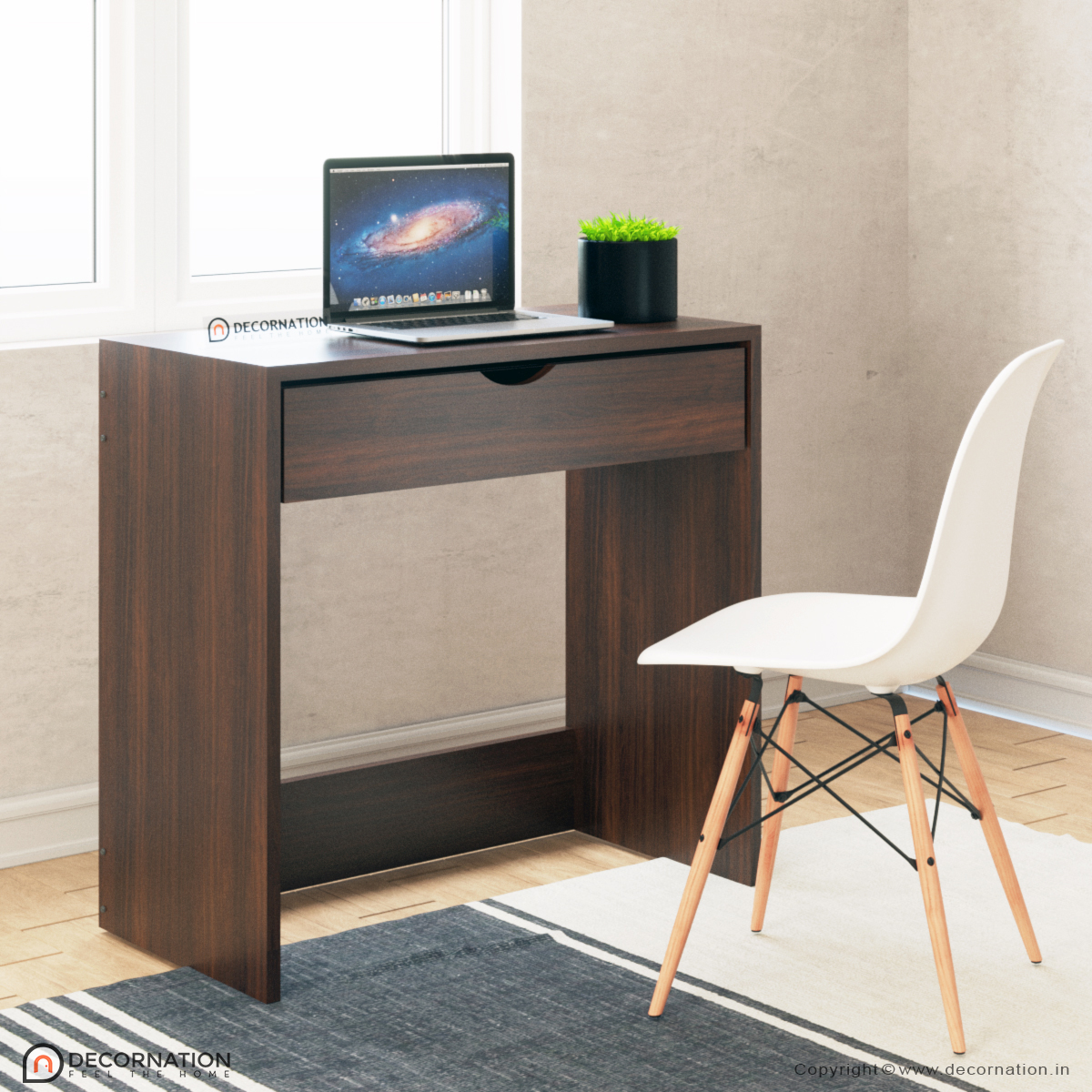 Hera Engineered Wood Laptop Table with Drawer Storage Walnut