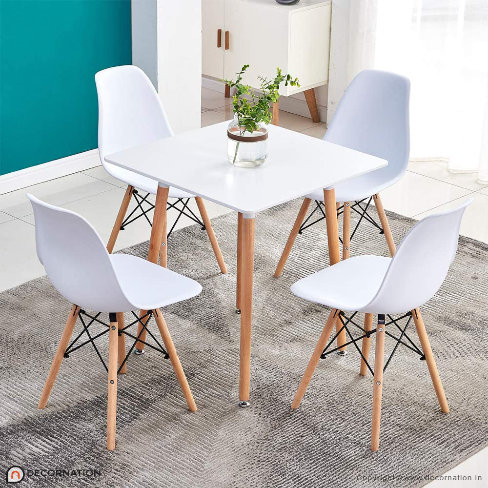 Fern Wooden 4 Seater Dining Table Set, Modern Wood Dining Chairs Set Of 4