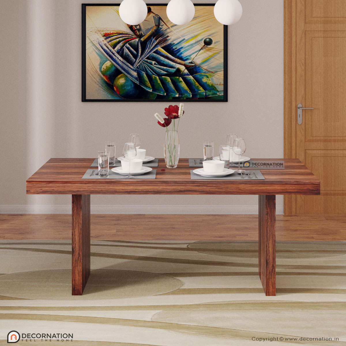 Eloise Solid Wood 6 Seater Dining Table-set - Decornation