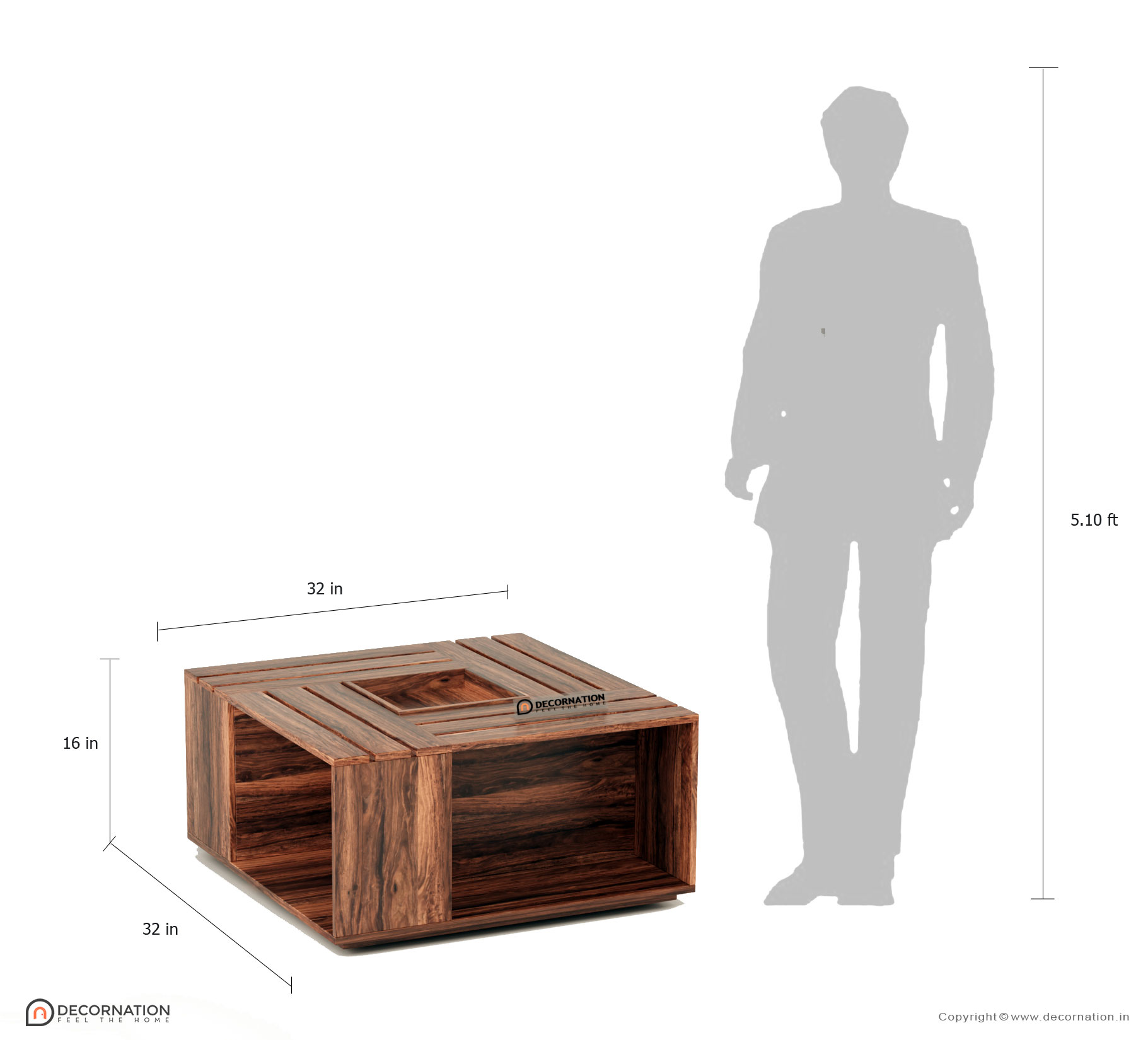 Louisa Solid Wood Coffee Table — Walnut Brown - Image 5