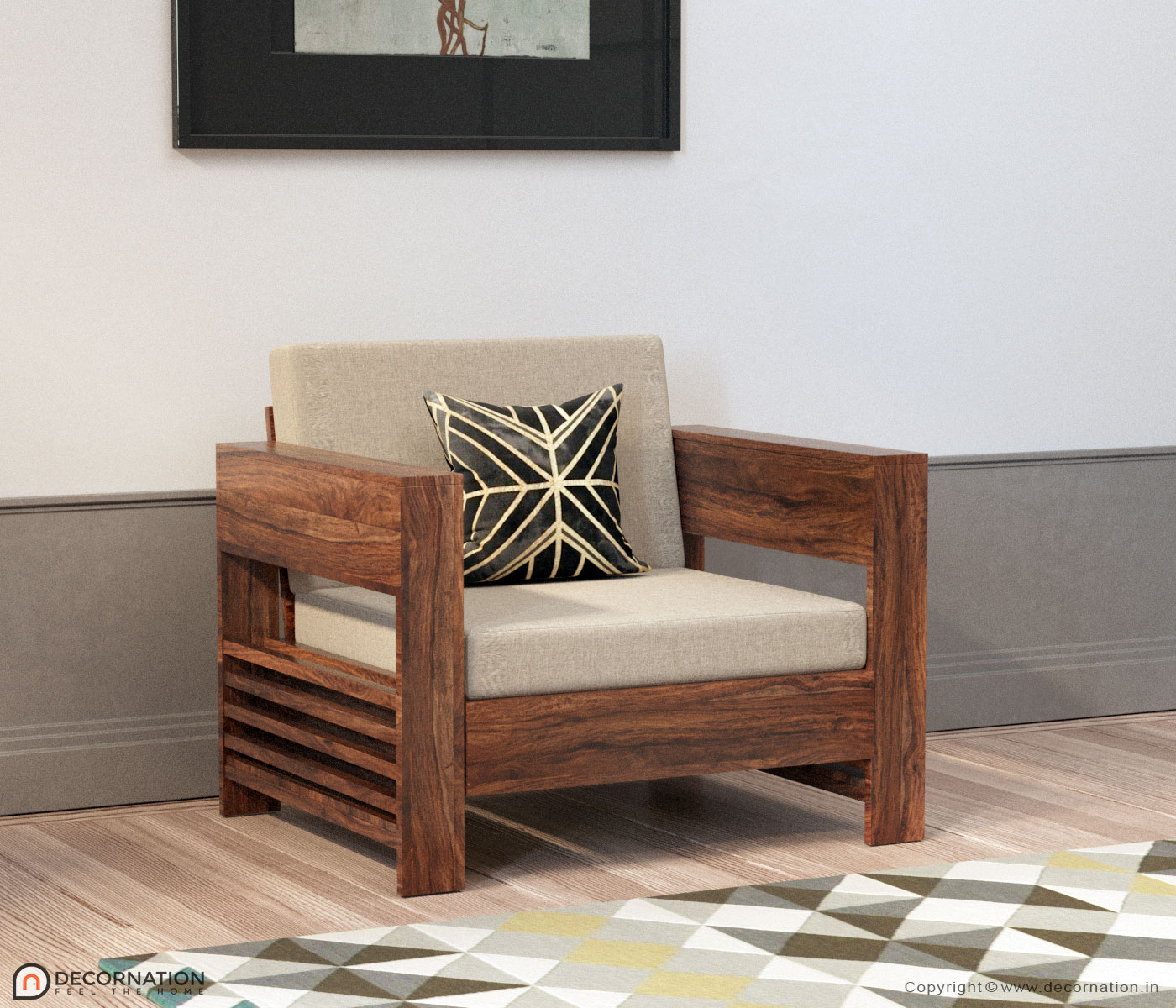 Lilian Solid Wood 5 Seater Livingroom, Simple Sofa Set Design Wooden Flooring