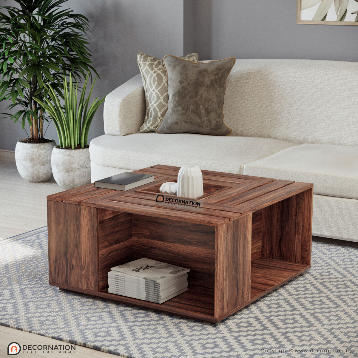 Louisa Solid Wood Storage Coffee Table Decornation