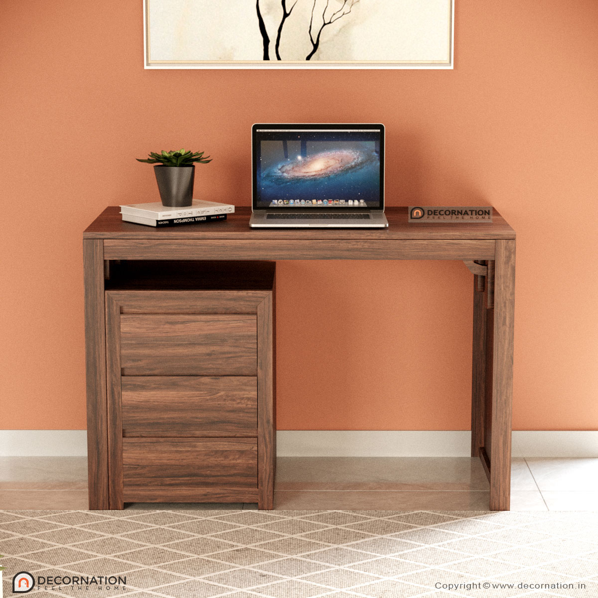 Christopher Solid Wood 3 Drawer Storage Computer Table Decornation