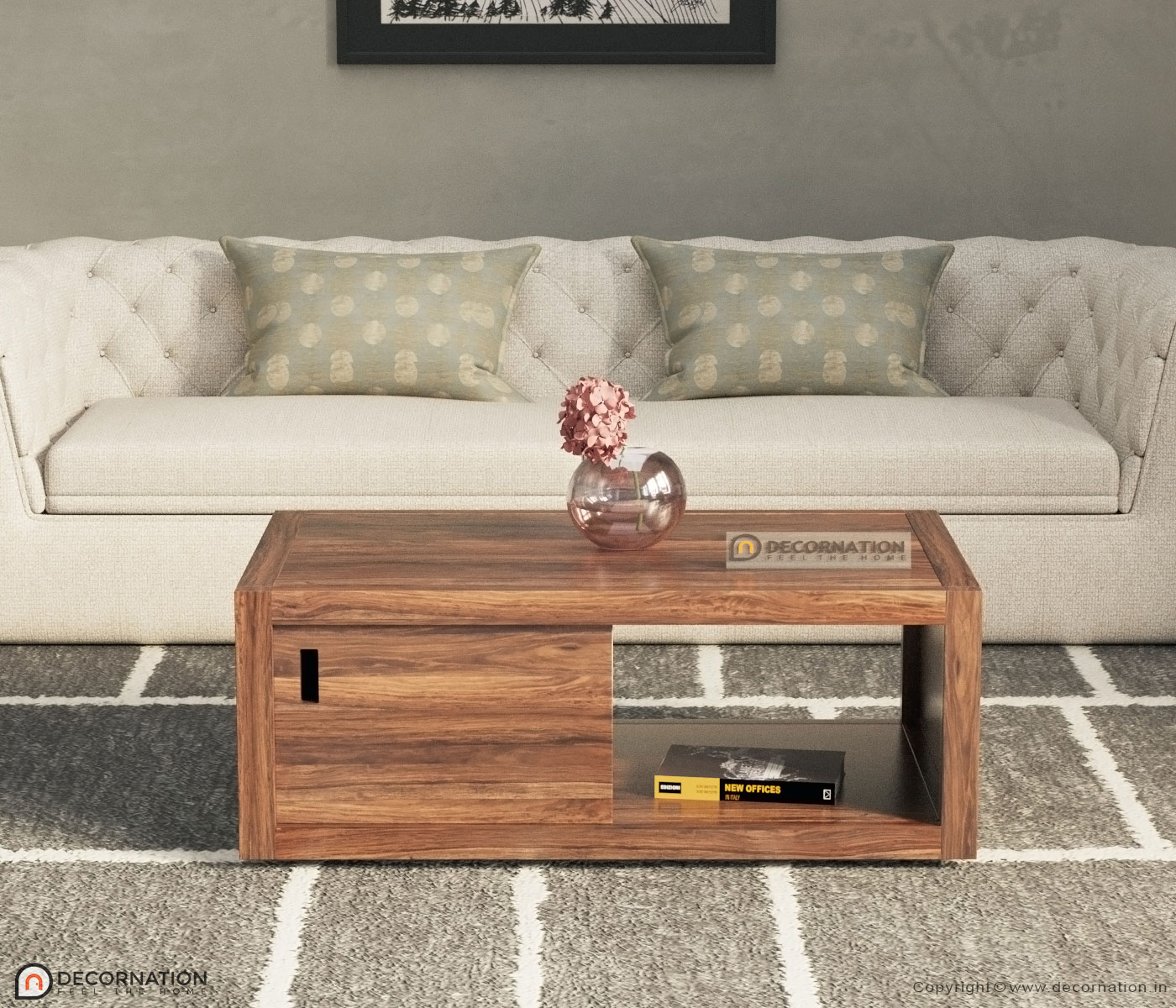 Eileen Solid Wood Living Room Coffee Table With Slider Storage