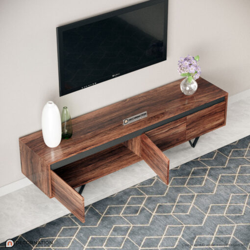 Wynter Solid Wooden TV Stand with Storage and Metal Legs Brown