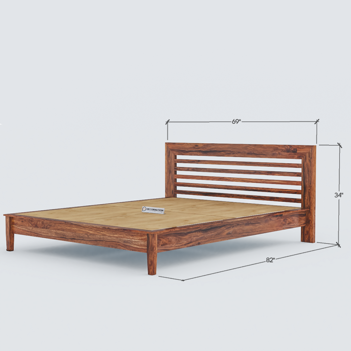 Silas Solid Sheesham Wood Queen Size Bed — Walnut Finish - Image 3