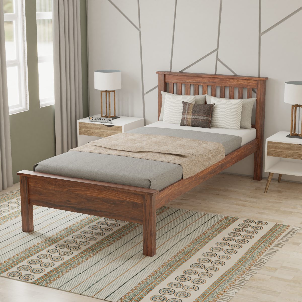 Liv Sheesham Wood Single Bed Decornation