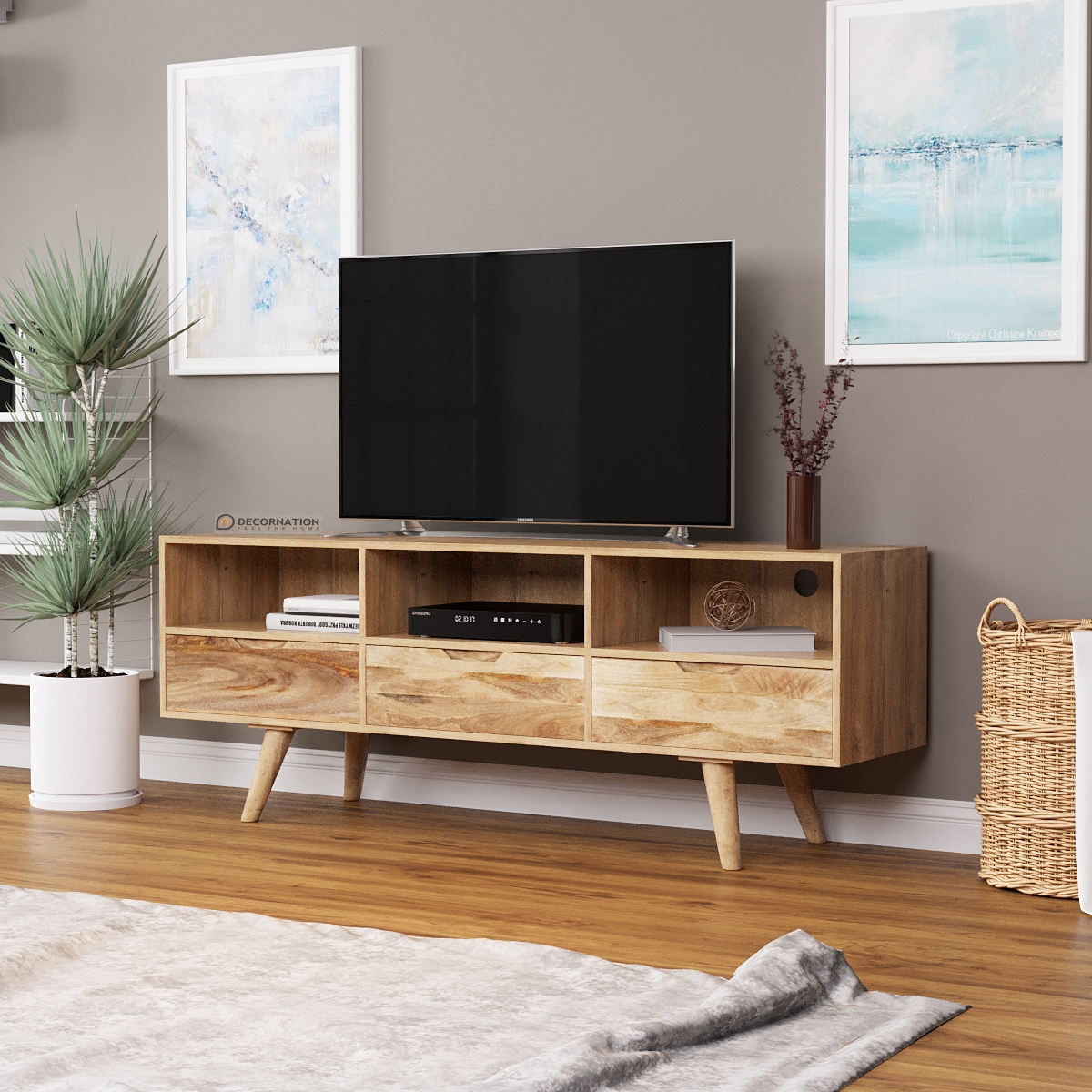 Denver Mango Wood TV Table With 3 Drawers Decornation