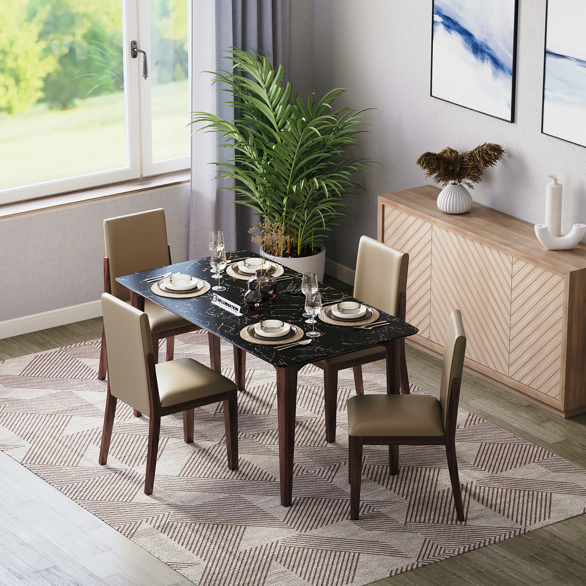 Italiana Dining Set of 4 – Black