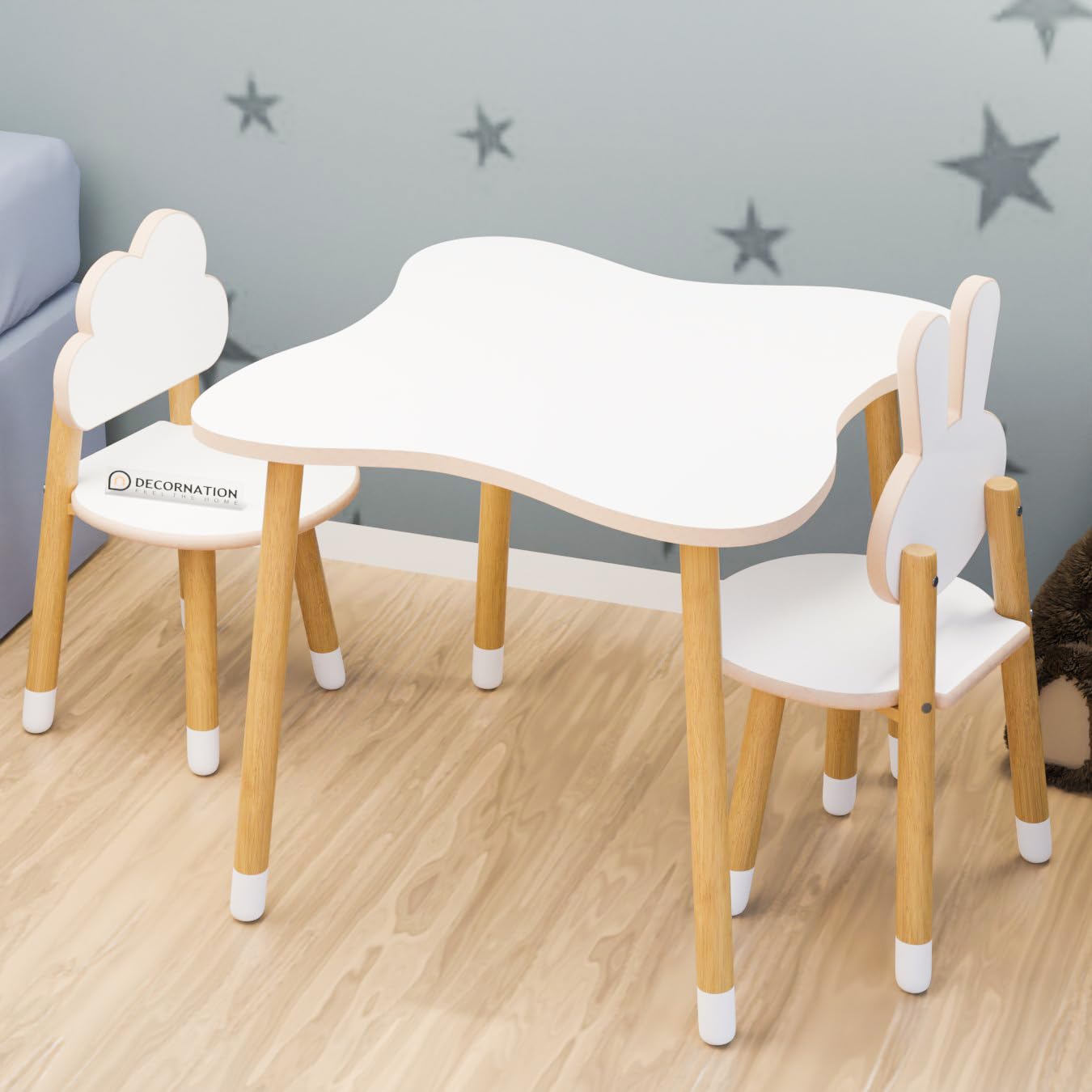 Kids 4-seater table set in matte finish for playrooms — angled view