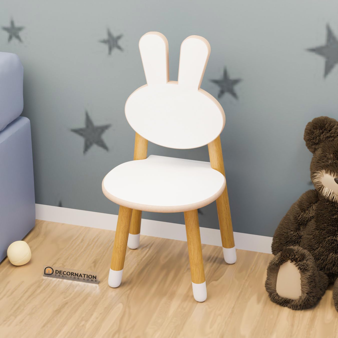 Modern kids play table with whimsical animal motifs — room setting view