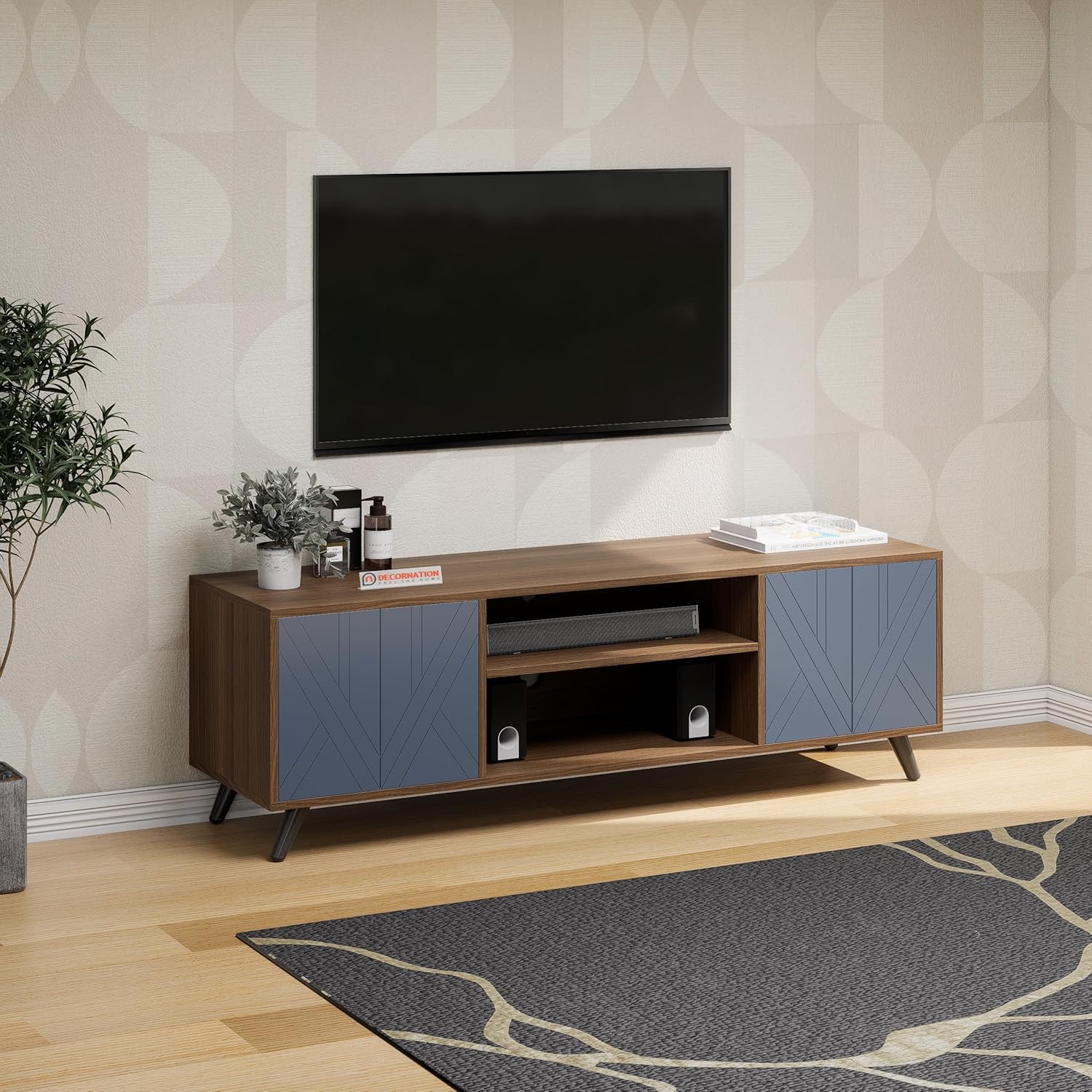Contemporary TV Unit Design with Open Shelves